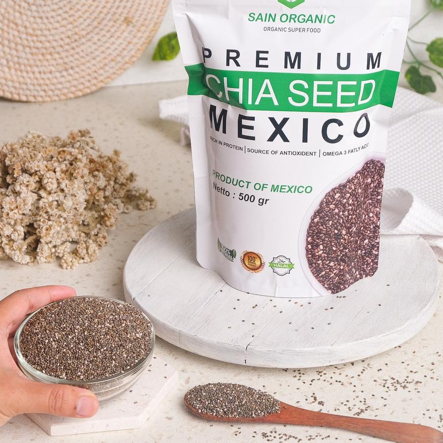 

✲ Chia Seed Organic Mexico untuk Diet Freshly 500 gram Black Cia Seed Organik fresly Biji Chia Seeds ➢