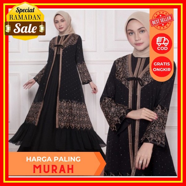 Asma Dress Bahan Crinkle Airflow Motif Polos Ld 100 - 120 Cm Ukuran M L Xl Xxl Kancing Depan ( Bisa 