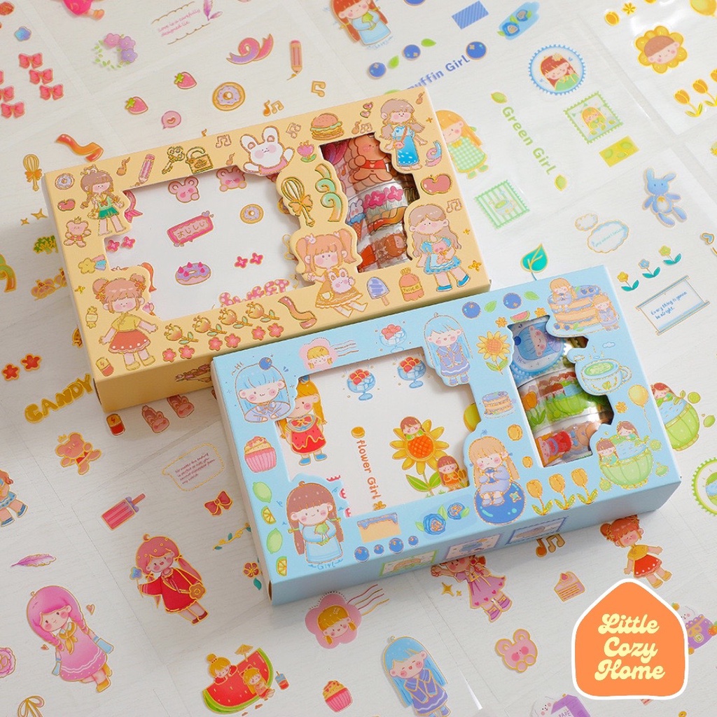 Lovely Sticker Pack Sheet / Cute Cartoon Deco Stickers / Stiker Koleksi Kertas Motif ala Korea Lucu Unik Murah Dekorasi Alat Tulis Kado Anak Perempuan