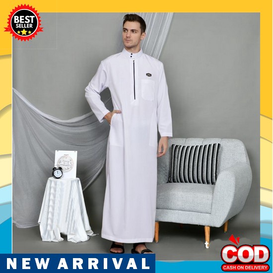 Jubah Panjang Putih Hitam Gamis Muslim Polos Jubah Koko Aceh Gamis Pria Aceh Baju Muslim Panjang , G