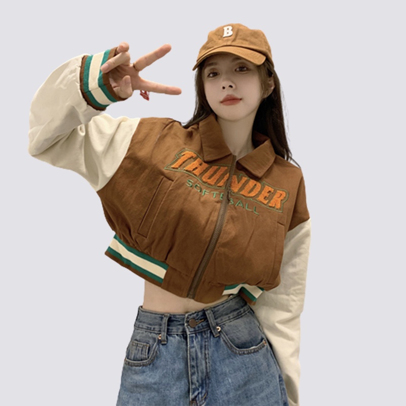 XIAOZHAINV Jaket Wanita Korean Style Lengan Panjang Crop Top 0726