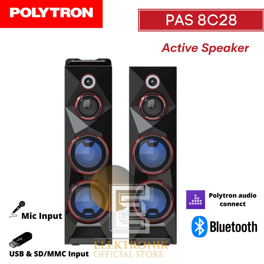 Polytron PAS8C28 Speaker Aktif Double Woofer 8 Inch XBR Woofer Super Bass Bluetooth Karaoke Series A