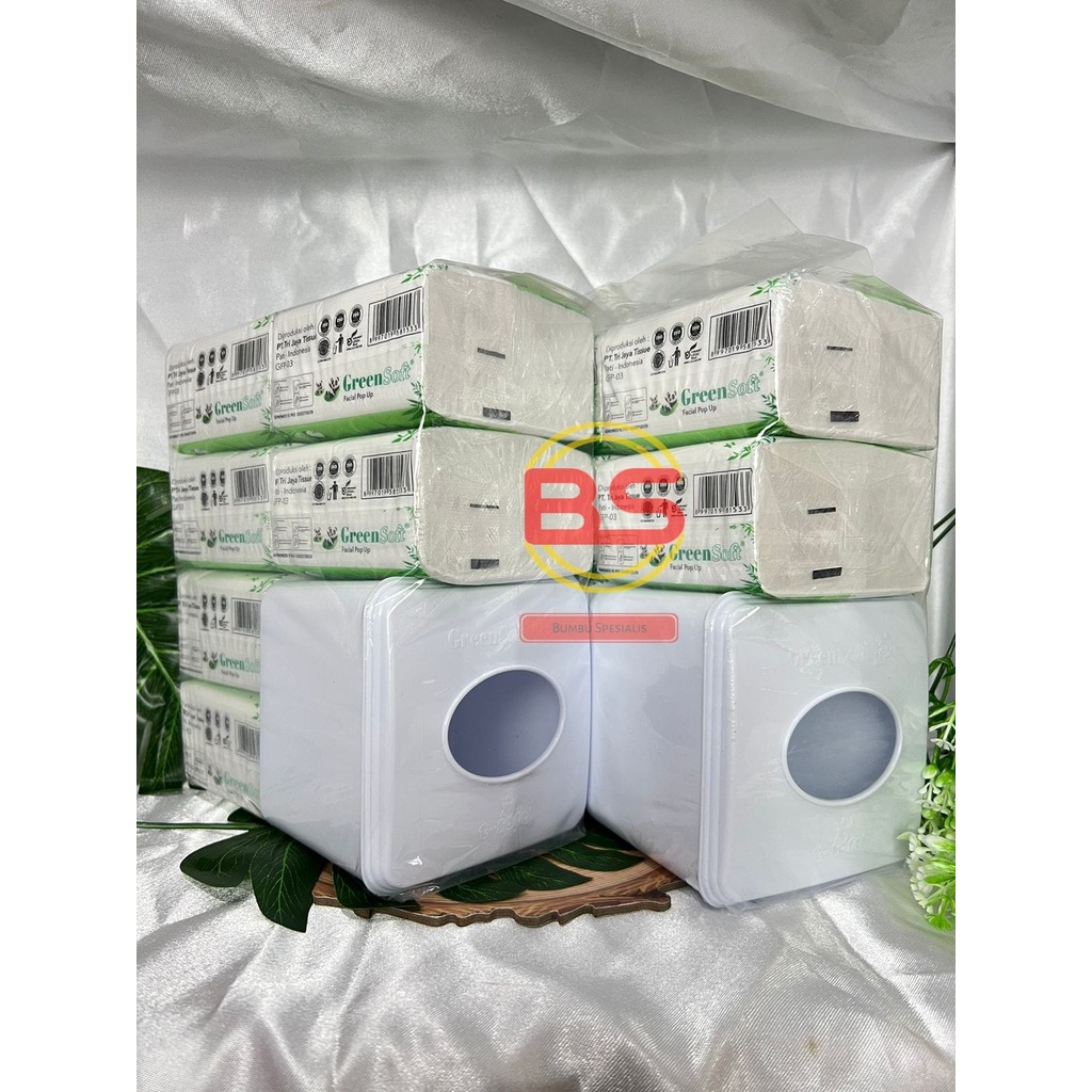Tissue Green Soft Facial Pop Up 130 Lembar (2ply) + FREE KOTAK TISSUE