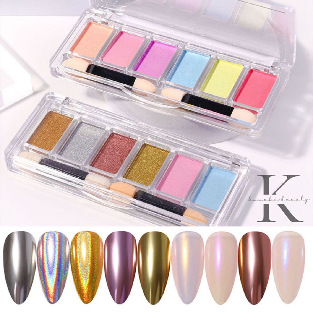 Nail art 6 Color Solid Chrome Powder Aurora Mix Color/ Bubuk Hiasan Kutek Kuku Palsu