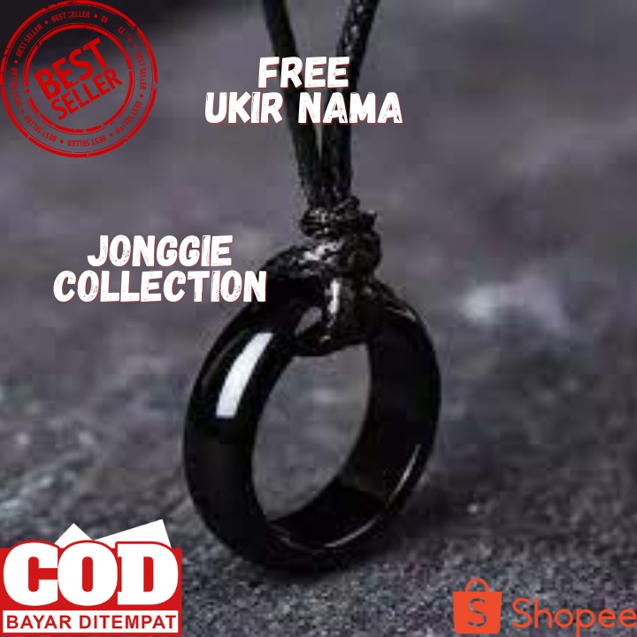 Kalung Pria Kalung Tali Liontin Bisa Ukir Nama Cincin Besar Stainless style Anti Karat bisa cod