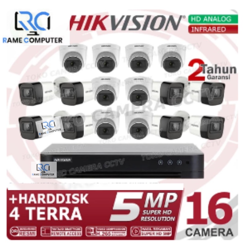 PAKET CCTV HIKVISION 5MP 16 CHANNEL HDD 4TB Siap pasang