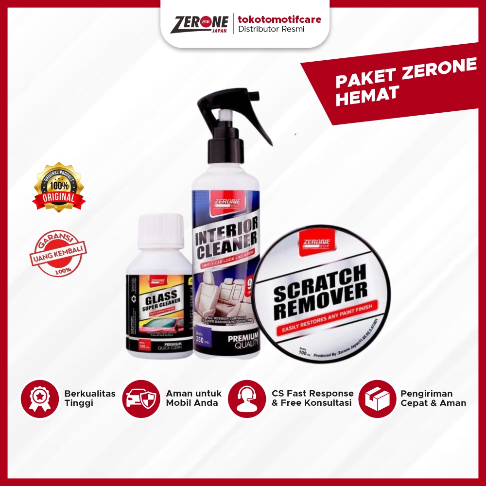 Zerone Japan Paket Hemat Perawatan Mobil Scratch Remover Obat Jamur Kaca dan Pembersih Interior (Dap