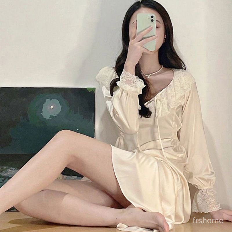 Ledakan Netflix cahaya fashion mewah renda renda renda V-neck simulasi sutra romantis piyama piyama