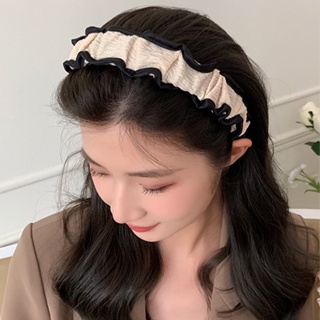 GO!BD1084 Bando Scrunchie Serut Korea Garis Hitam Headband Ruffle Bandana Polos Wanita Kain Fashion