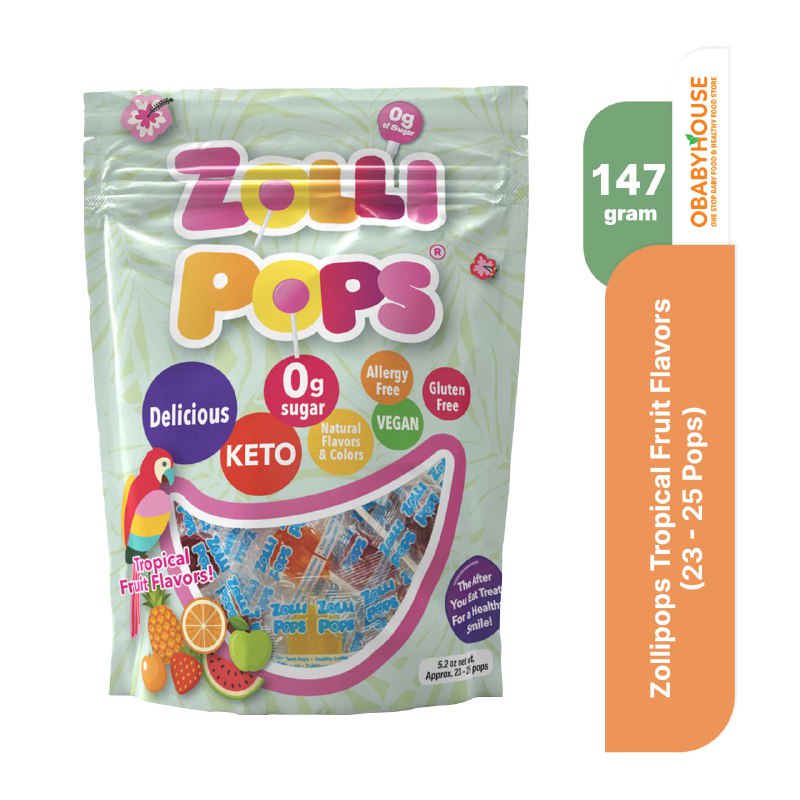 Zollipops The Clean Teeth Pops - Tropical Fruits Flavors - 23-25 pops