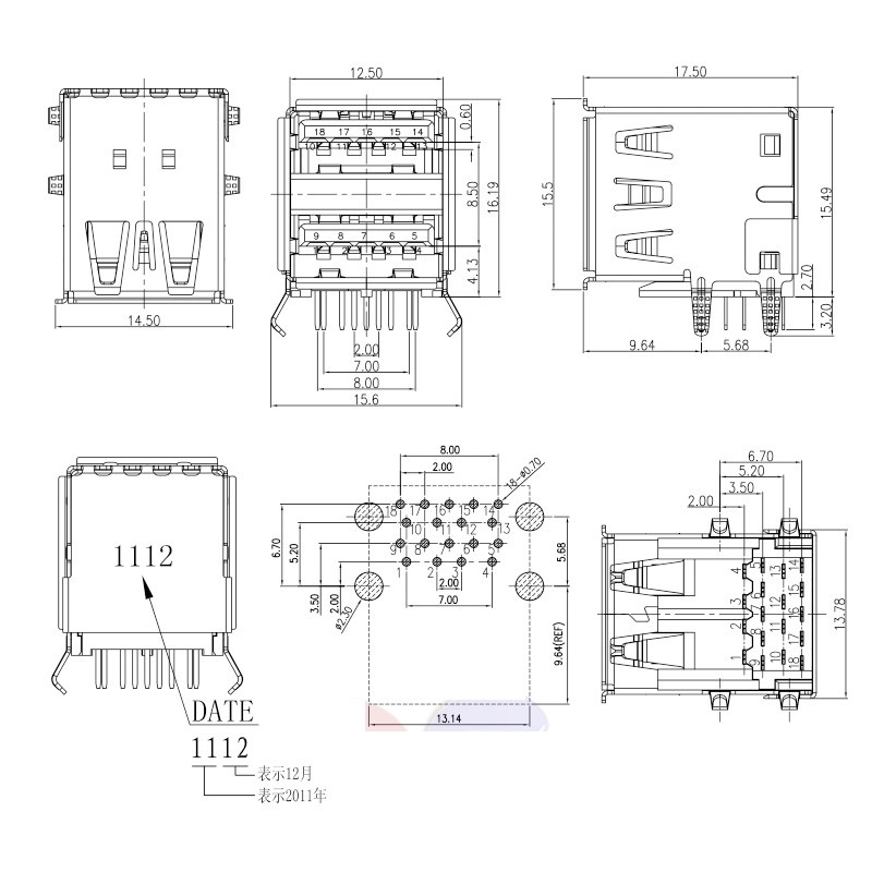 Soket Konektor Pengisi Daya Usb Ganda 3.0 90 Derajat 3.0 Jack Female Af Type Untuk Laptop Notebook Komputer