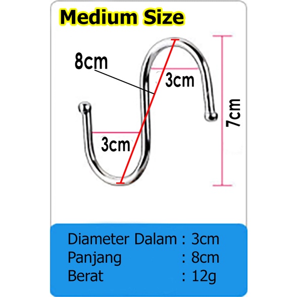 S Hook Stainless Gantungan Serbaguna Cantolan Hanger Pengait Dapur - ADA 3 SIZE