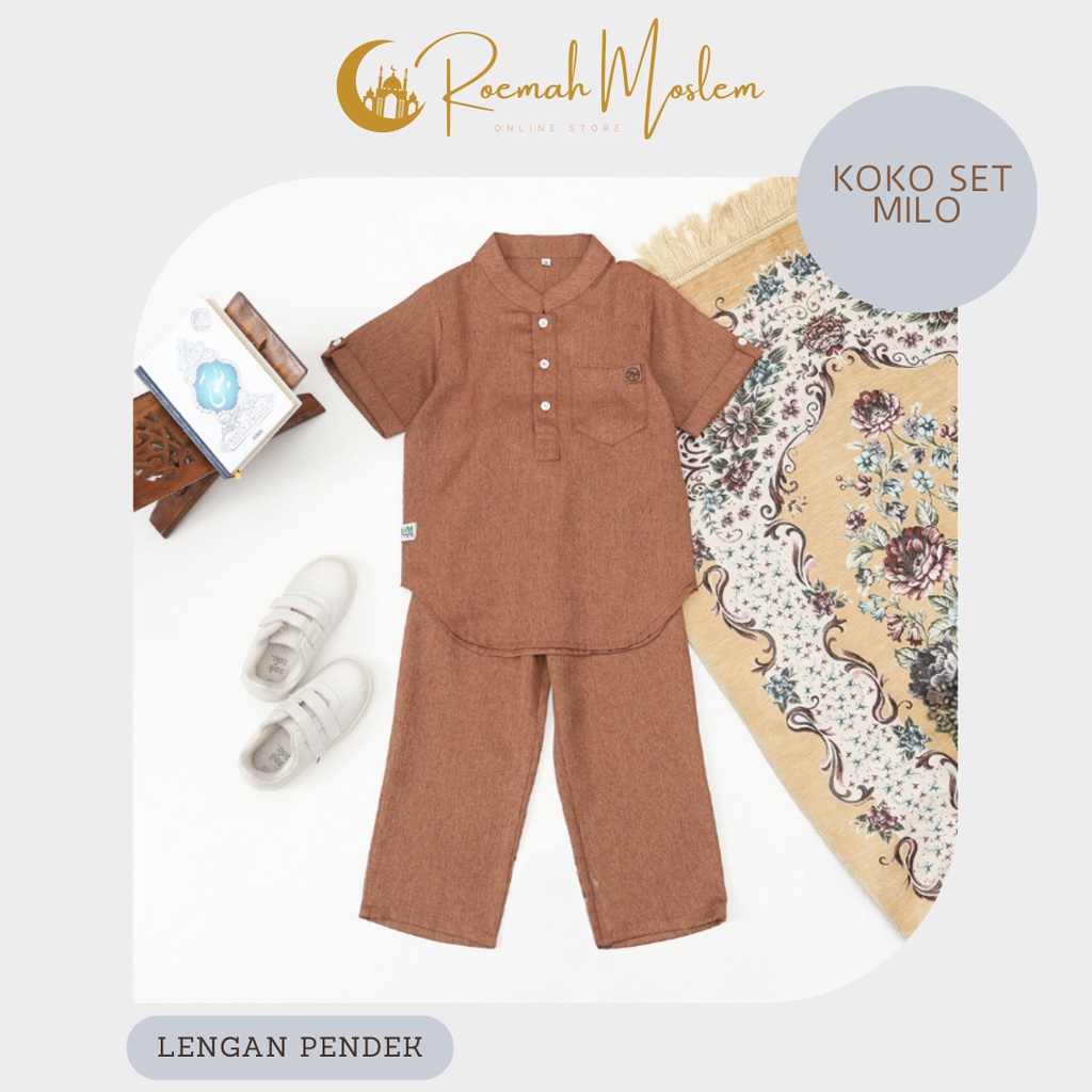 Salim_Moslem Baju Koko Anak Laki-Laki Lengan Pendek Warna Milo