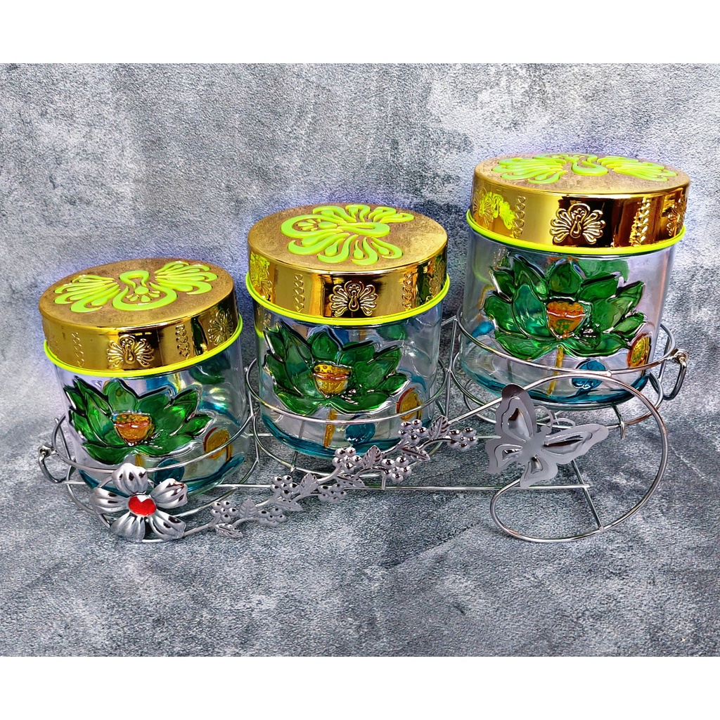 {COD} TOPLES KUE CANTIK SET ISI 3 KACA BENING + KERANJANG SILVER (TOPLES LEBARAN)