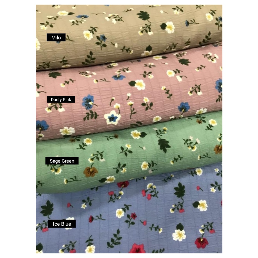 Kain Crinkle Stretch Lady Crush Motif Bahan Airflow Yoryu Hijau Sage Meteran