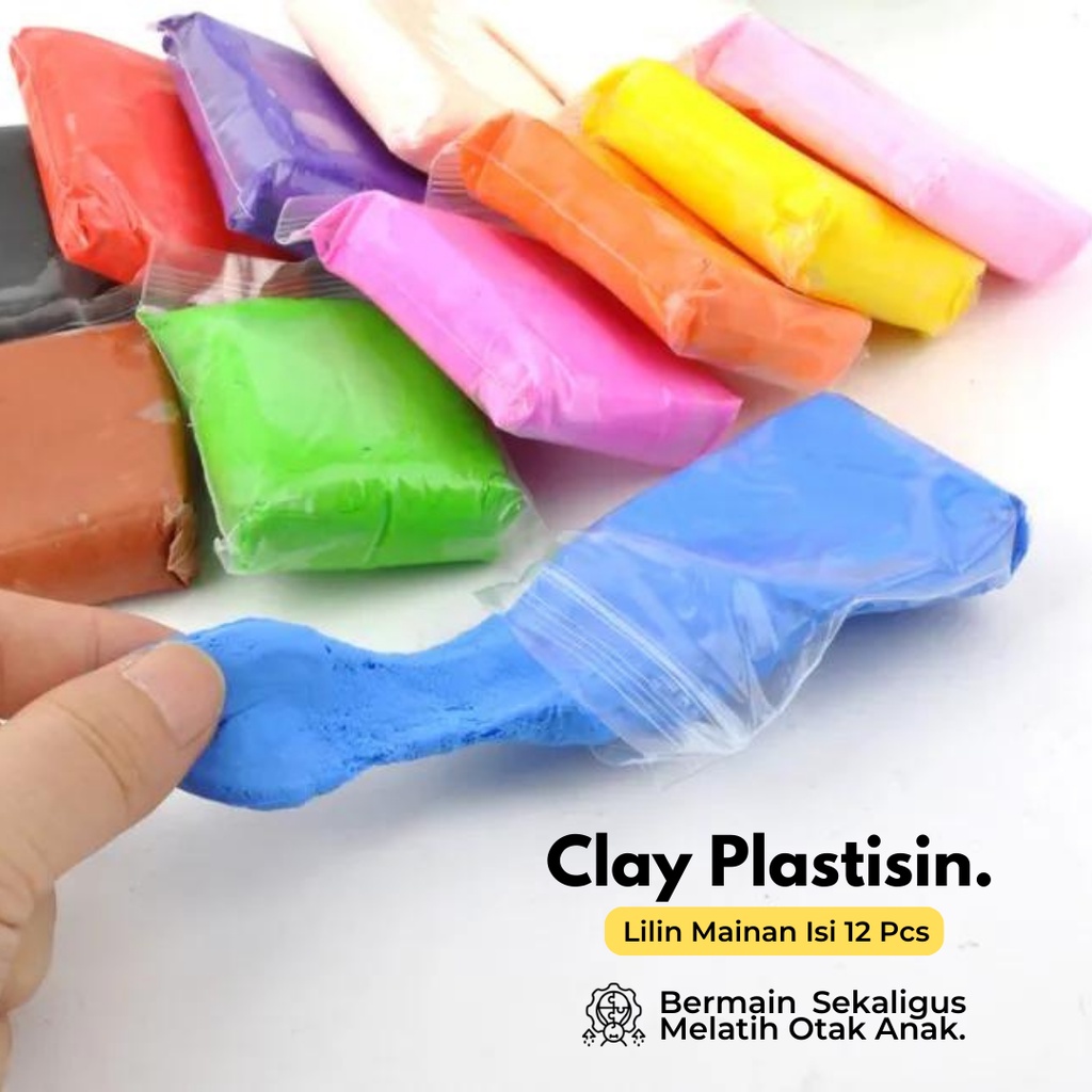 NUZ - Mainan Edukasi Anak Plastisin Lilin Mainan Clay Polymailer Isi 12 Pcs Free Pisau Mainan