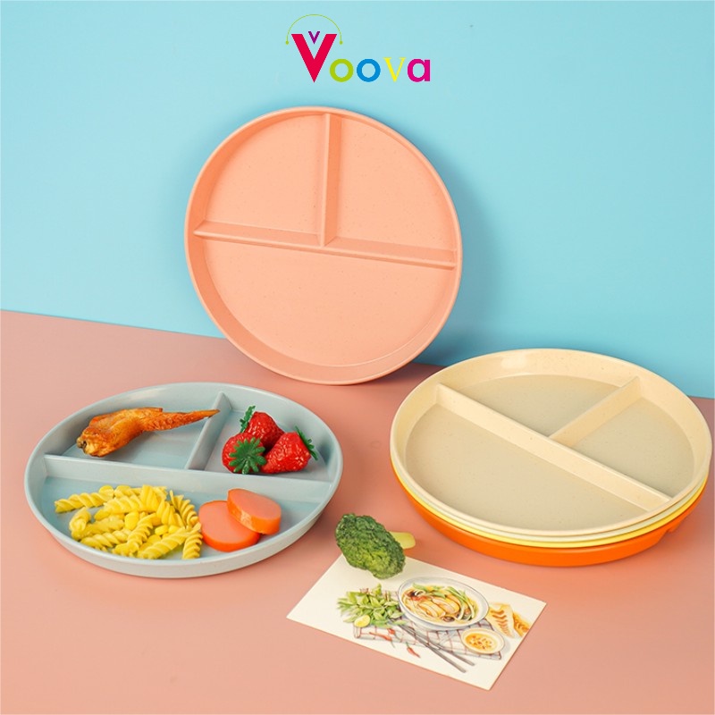 VOOVA Piring Makanan Mangkuk Gandum/Piring Sekat/Piring Makanan Satu Orang/Piring Pengurangan Lemak/