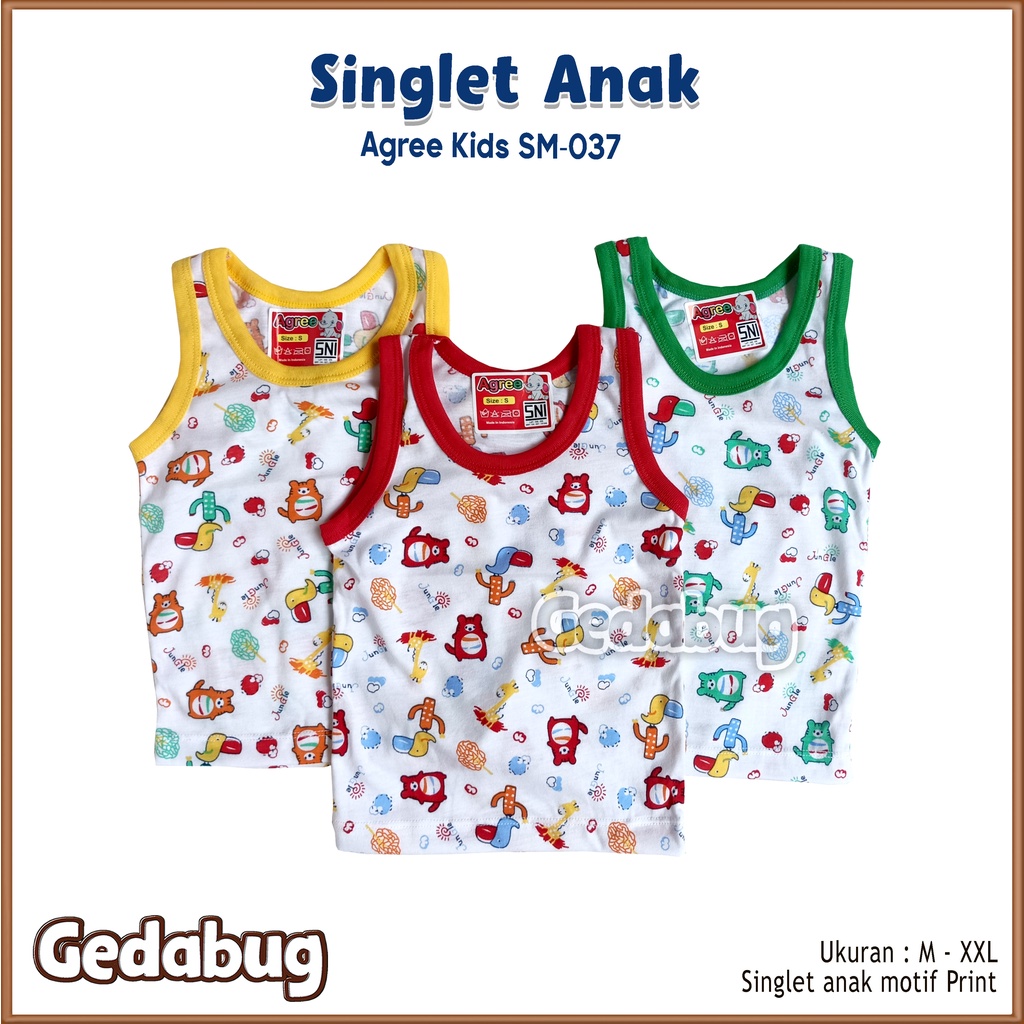 3 Pcs - Singlet Agree Kids SM - 037 Jungle | Singlet Anak motif lucu &amp; bahan berkualitas | Gedabug