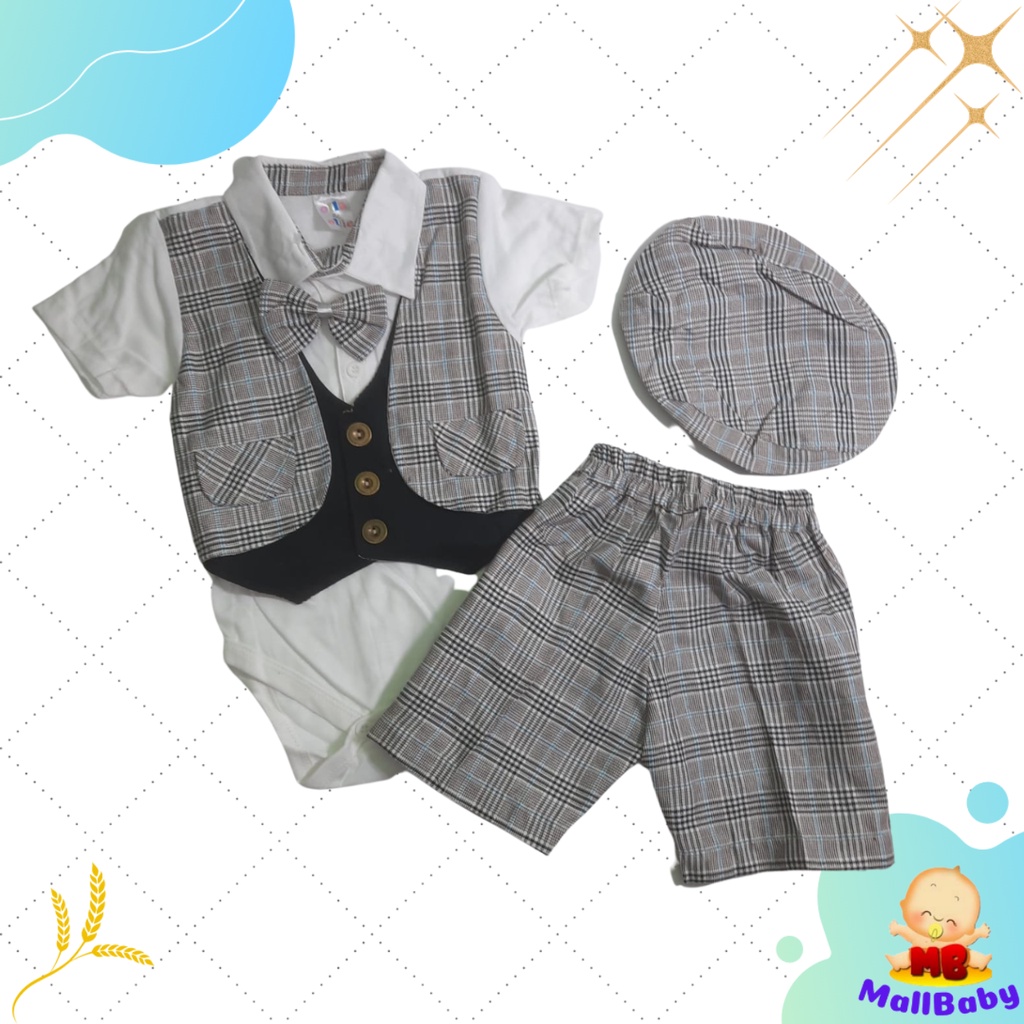 Baju Pesta Bayi Laki Laki 0 3 6 9 Bulan Setelan Jumper Bayi Cowok Dasi Tuxedo Rompi Olla Ollie
