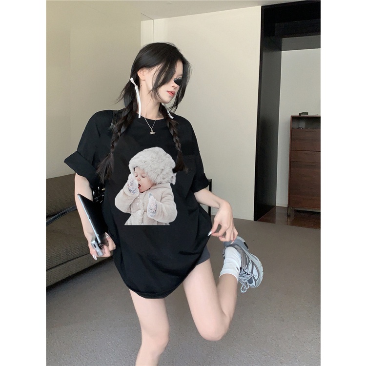 EUNII T-shirt Lengan Pendek Cute Baby Korean Style/Kaos Atasan Wanita/Baju Kaus Oversize Wanita/Kaos Wanita