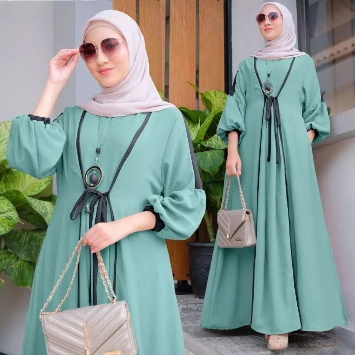 GAMIS WANITA TERBARU ANIQA DRESS BAHAN CRINKLE AIRFLOW MOTIF POLOS UKURAN M L XL LD 100 - 110 CM GAMIS WANITA TERBARU 2023 LEBARAN WANITA DRESS MUSLIM WANITA MAXY DRESS JUMBO