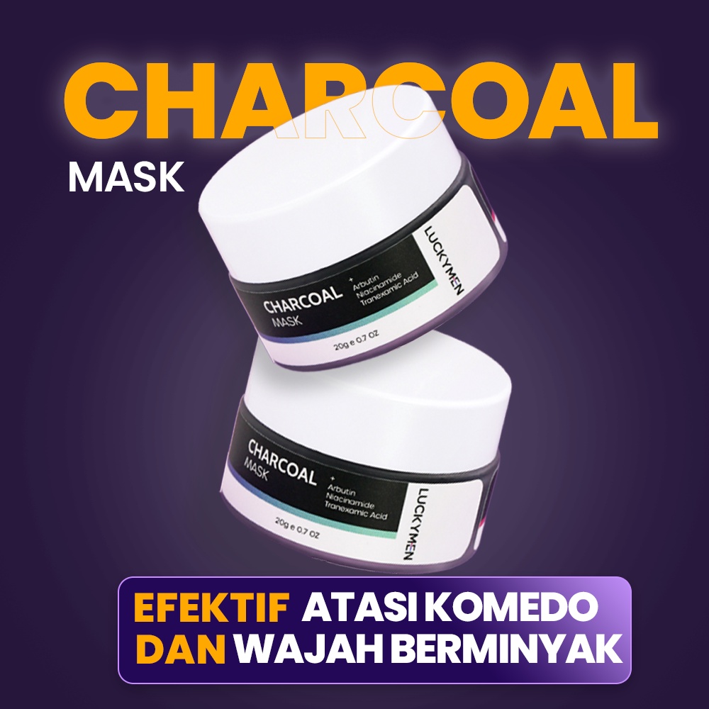 Luckymen Charcoal Mask Masker Penghilang Komedo Kulit Kusam Jerawat Minyak Berlebih Membersihkan Pori Pori Pencerah Kulit Wajah Original BPOM