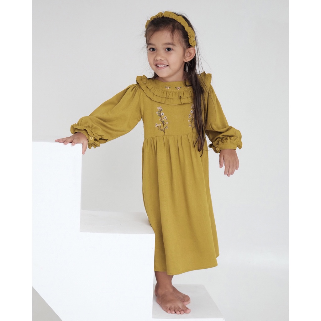 SALWA MAXI FREE BANDANA | Dress Anak Perempuan | Dress Anak Lengan Panjang | Gamis Anak | Baju Muslim Anak | Baju Bordir Anak