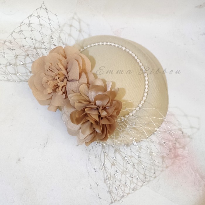 Terlaris Fascinator Hat Topi Fascinator Bando Topi Bando Bunga Bondu Topi Beige