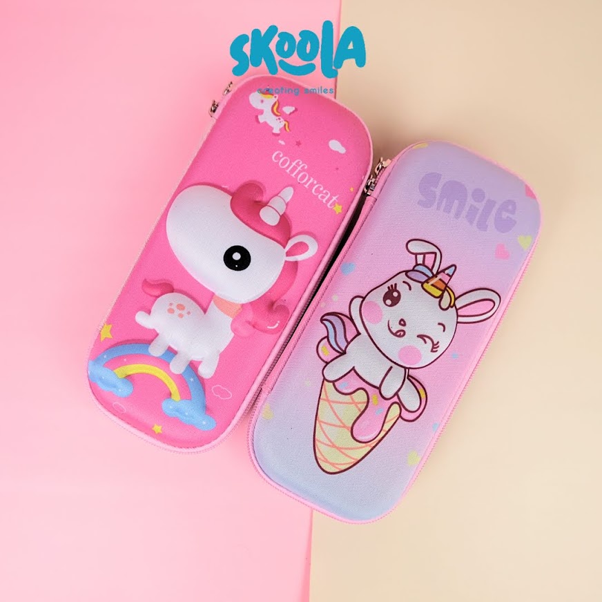 Skoola Tempat Pensil Anak Perempuan Hardtop 3D Lucu Unicorn Rabbit Cat - Tepen