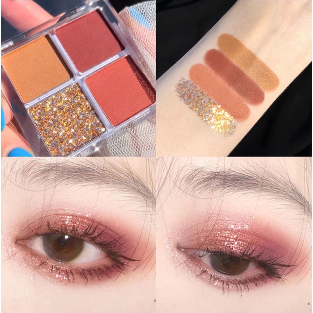 COD !!! Eyeshadow Dikalu Palette Giltter High Pigment Easy To Blend Lasting 4 Colors