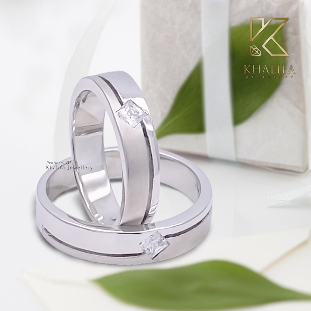 Cincin kawin / Cincin Tunangan Couple Emas Putih 75% + Berlian / Swarovsky & Paladium /Silver 486