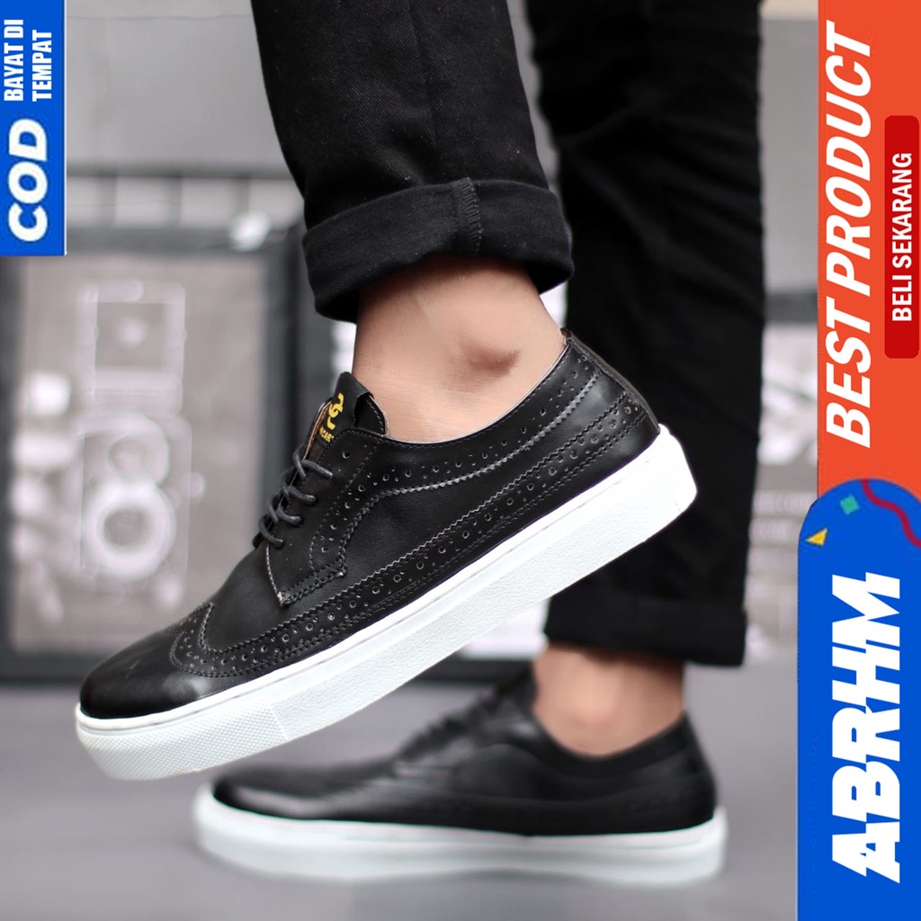 Sepatu Casual Sneakers Pria Hitam Kerja Kantor Abrhm Lonwing