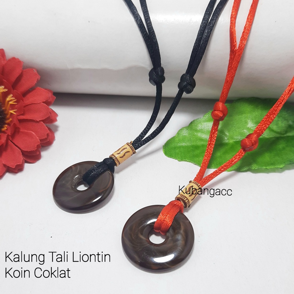 Kalung Tali Liontin Koin Coklat Kalung Tali Pria Wanita Kalung Giok Coklat Kalung Keren