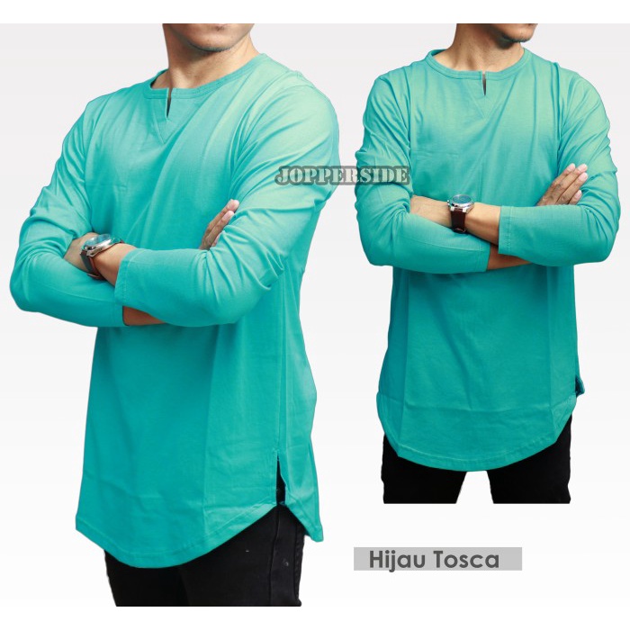 Jubah Pria ORIGINAL baju koko kaos polos longline kurta gamis muslim pria kkp1 - HIJAU TOSCA, M prem