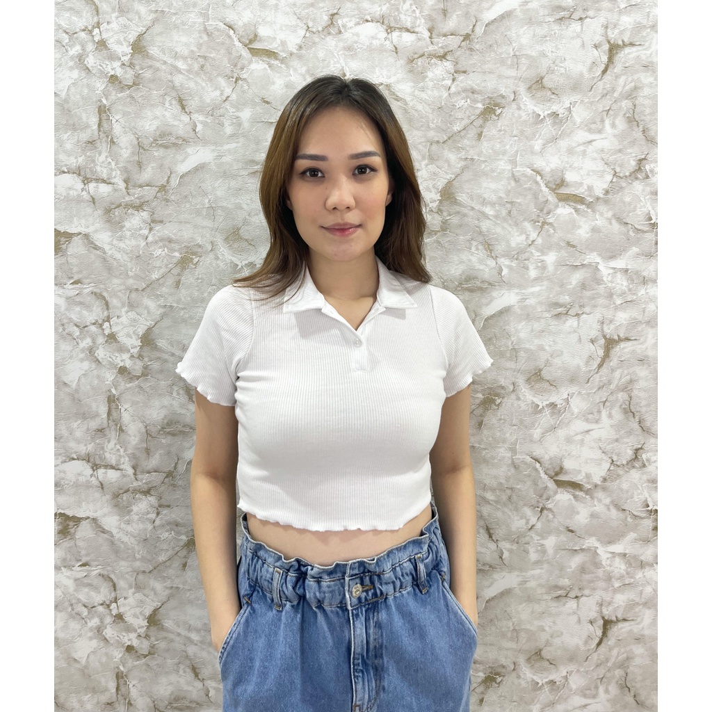 MODAVIE - CHERISH CROPTOP Korean Crop Top Kerah Unfinished Wanita