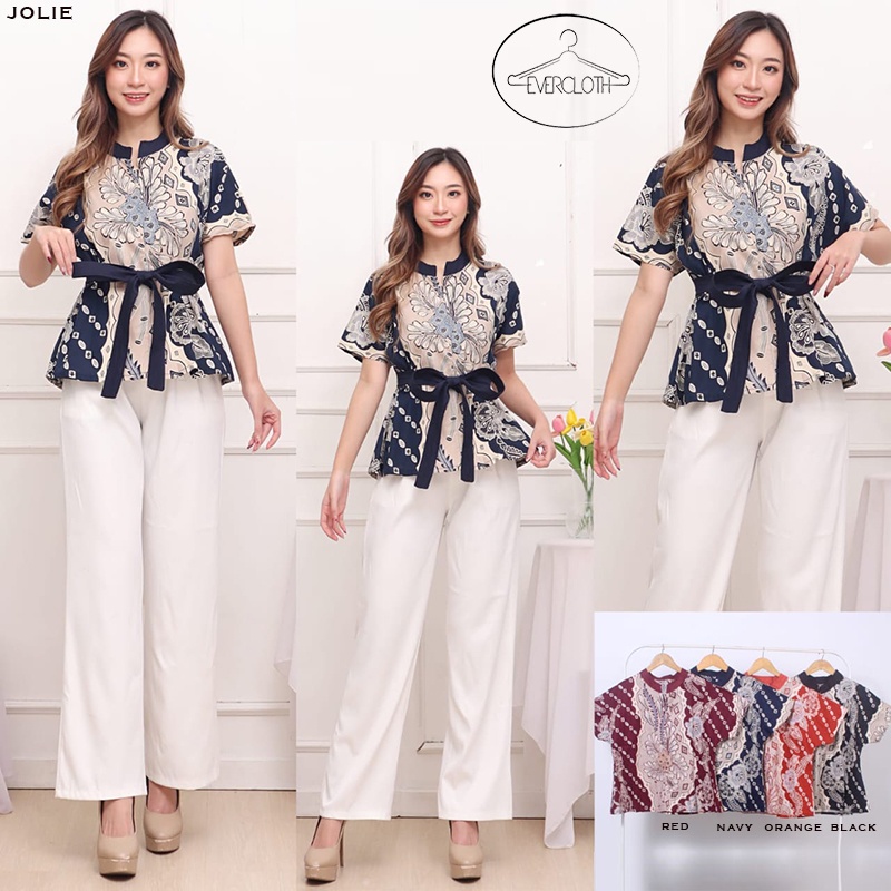 Evercloth Jolie Atasan Batik Wanita Lengan Pendek Jumbk Blouse Wanita