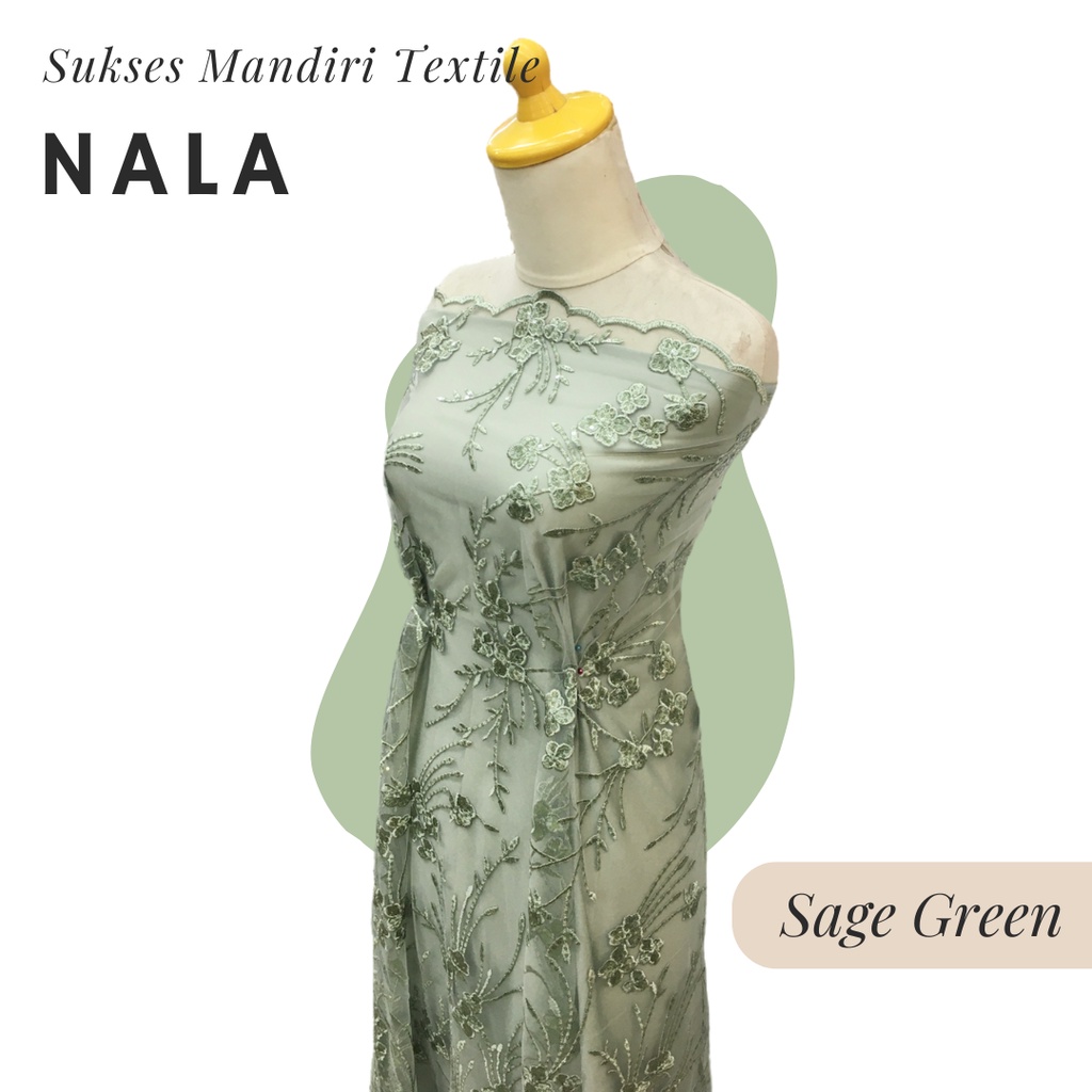 [NALA] Brokat Tulle Mewah Gaun Pesta Tille Dress warna Sage Green Hijau Sage | Harga ½ meter = 50 cm
