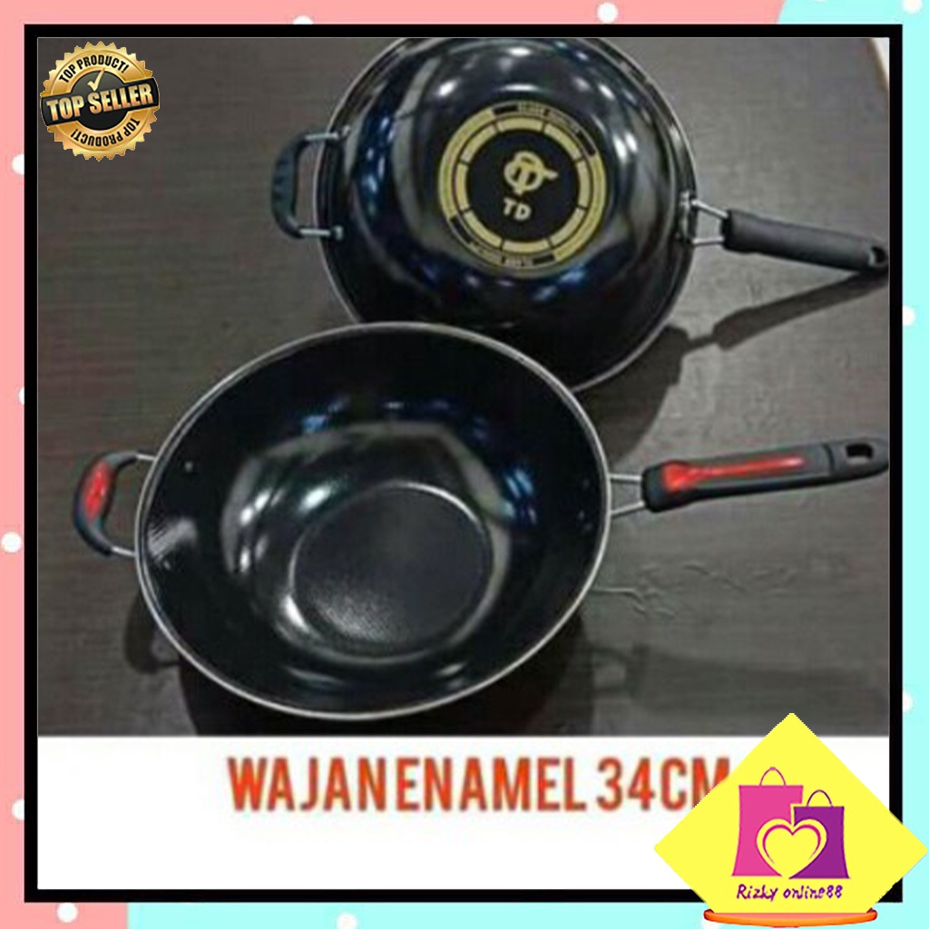 Rizkyonline88 Wajan Enamel Anti Gores Anti lengket 34 cm