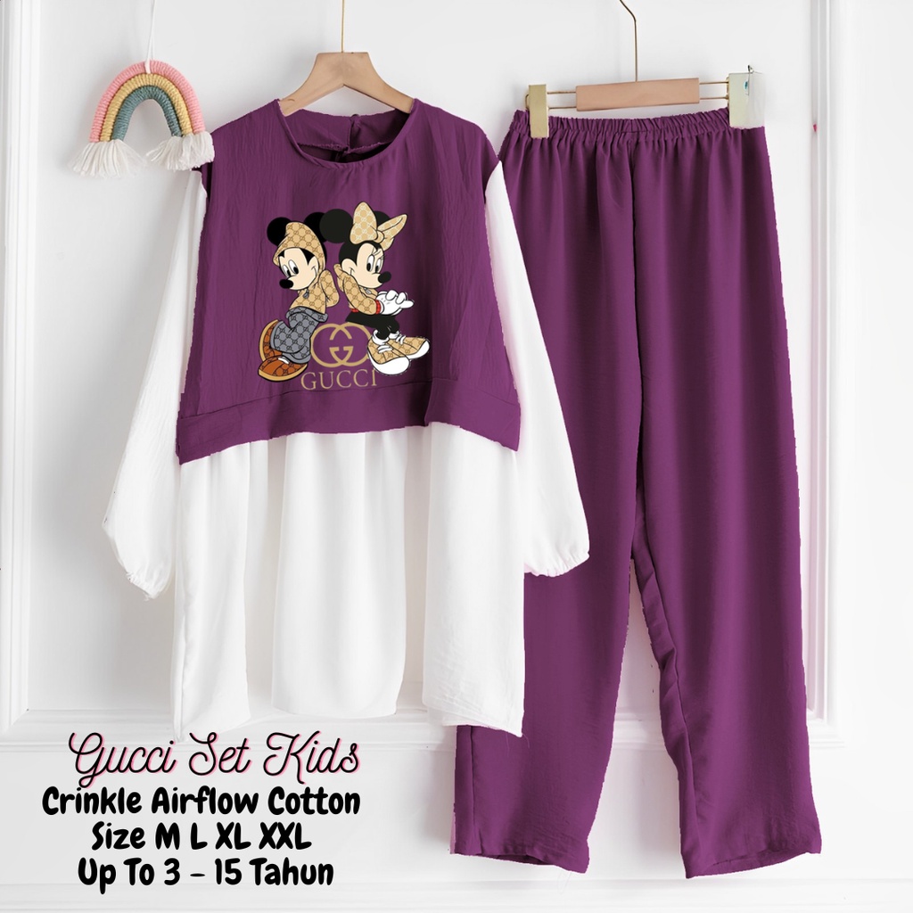 Gucci Set Kids Setelan Baju &amp; Celana Anak ( 3 4 5 6 7 8 9 10 11 12 13 14 15 Tahun ) Setelan Anak Motif Sablon Digital Crinkle Airflow Amala Set Teen Kids / Morlin Set Kids By Amelia Kids / ONE SET KEKINIAN VIRAL ANAK TANGGUNG