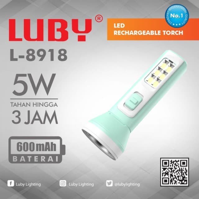 Luby Senter Lampu Emergency L 8918 5W + 6SMD LED Light LED Putih