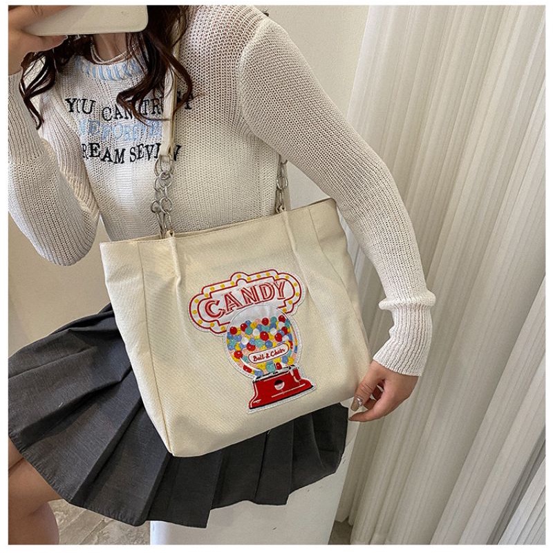 Canvas Sweet Candy TW231Tote Bag Tas Fashion Wanita Kuliah Casual