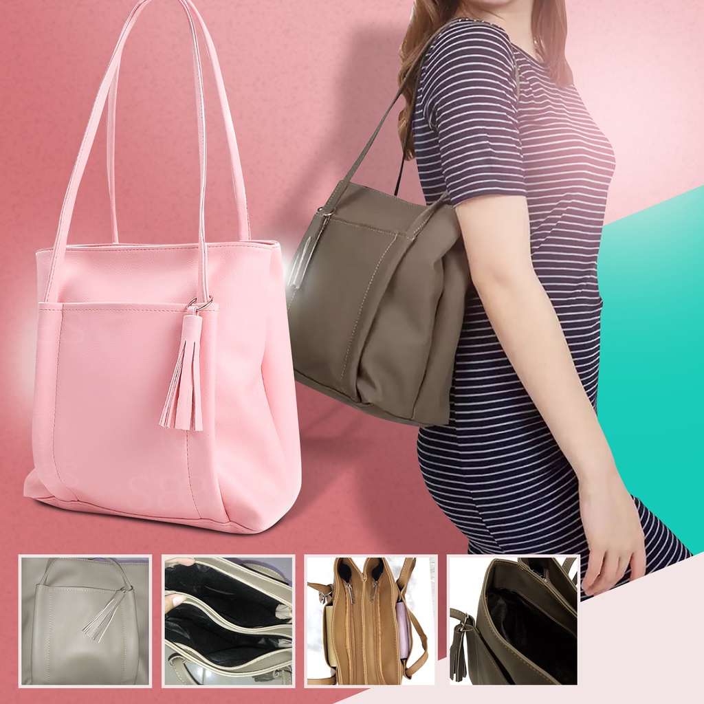 TAS SELEMPANG WANITA  Tote Bag Stylish Cewek bahan PU  Leather Grade A ET20