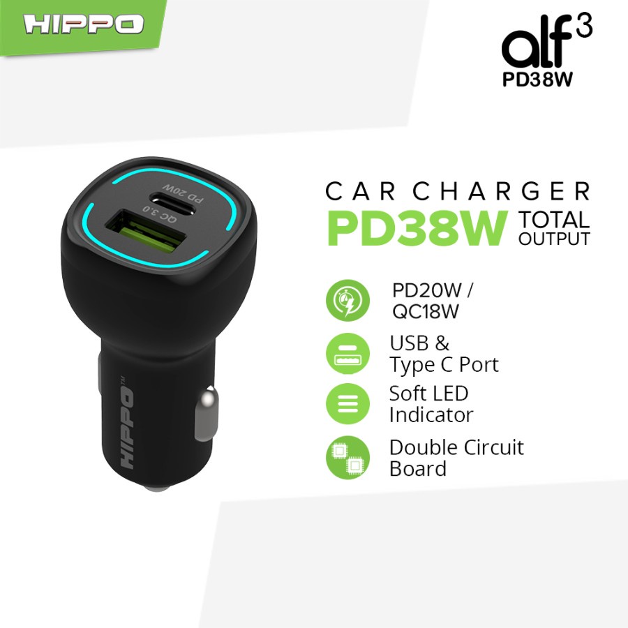 Hippo ALF 3 Car Charger Quick Fast Charging + PD Total 38W