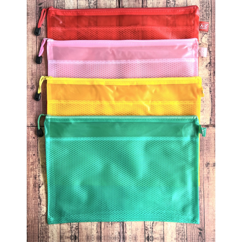 A+Z Zipper Bag 2 Sap A4   - Map Jaring - Map Plastik Resleting