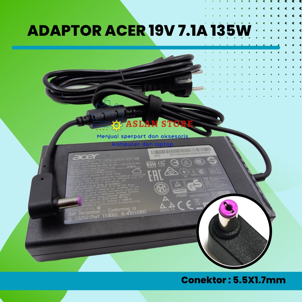 AC Power Adaptor Charger Acer 19V 7.1A 135W 5.5x1.7mm Z5770 Z5771 Z5772 PA-1131-08 PA-1131-05 PA-1151-03 AC Power Acer V5-591 V5-591G Nitro 5 Spin NP515-51