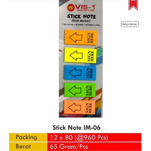 

Sticky notes VIS-1 5 Warna Panah Sign Here IM-06