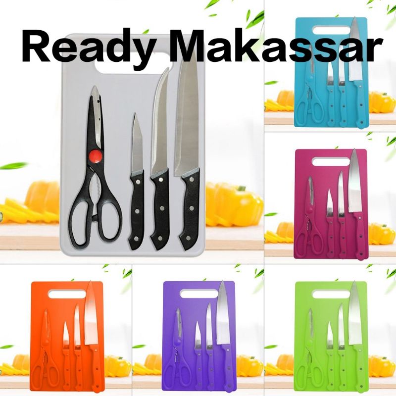 Pisau set 5in1 + Talenan Stainless Steel Set Pisau Dapur