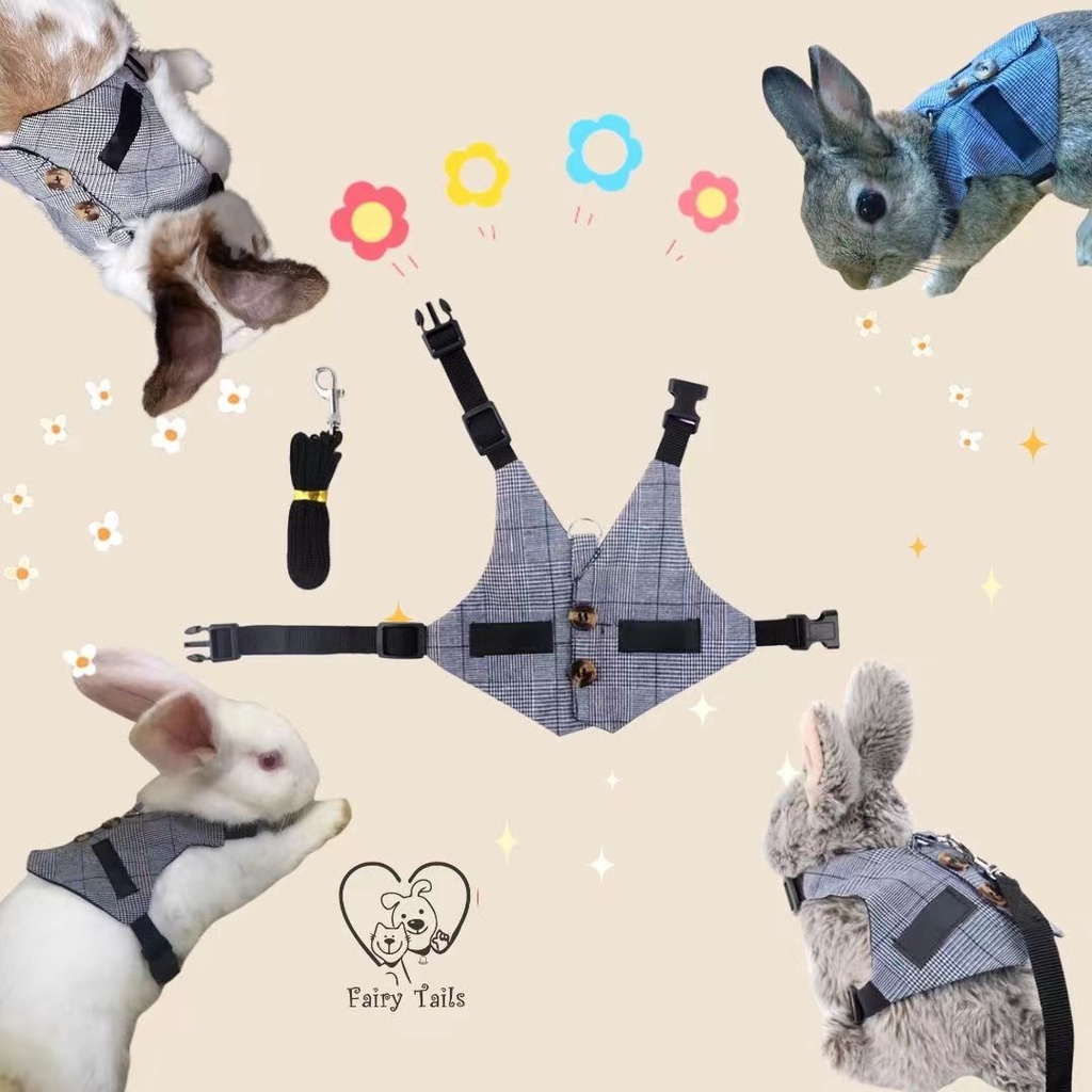 Harness Rompi dan Tali Tuntun Kelinci Adjustable Untuk Outing Aktivitas Outdoor/ Soft Breathable Vest Harness and Adjustable Leash for Rabbits