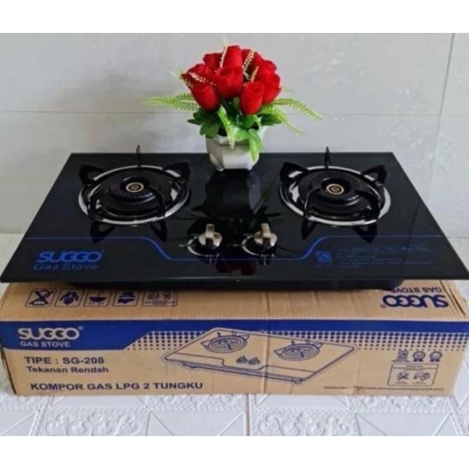 Cod // Kompor Gas Kaca Suggo 2 Tungku Sg-208 // Kompor Gas Tanam Kaca Yinsastor