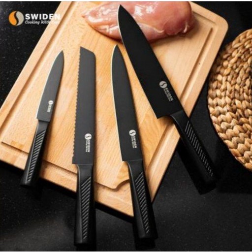 Premium Black Knife Set (Pisau Elegan, Multifungsi, Anti Karat, Sehat) by Swiden